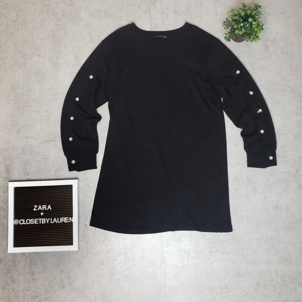 Zara Long Sleeve Tunic Sweater with Pearl Sleeves
